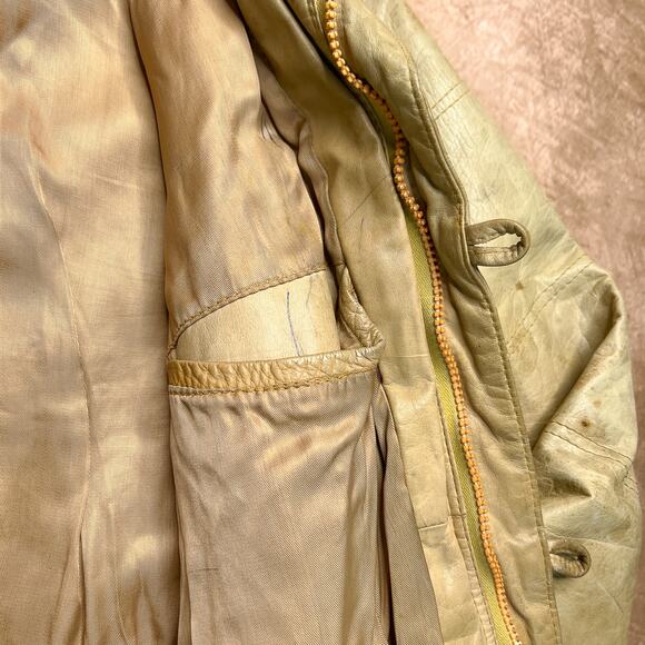 Perusal by Gruner & Company Vintage 80s Leather Bomber Jacket Distressed Tan Zip - Picture 11 of 13